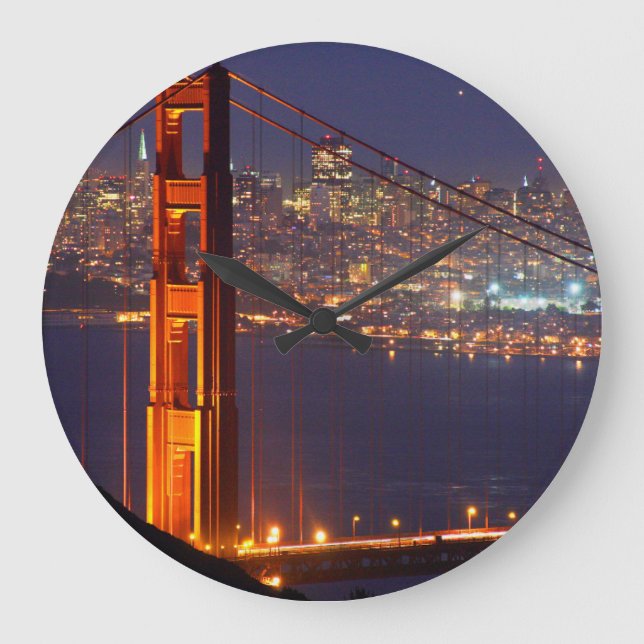 USA, Kalifornien. Golden Gate Bridge bei Nacht Große Wanduhr (Vorderseite)