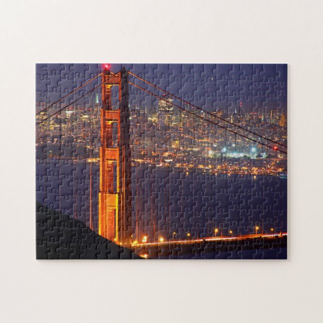 USA, Kalifornien. Golden Gate Bridge bei Nacht Puzzle (Horizontal)