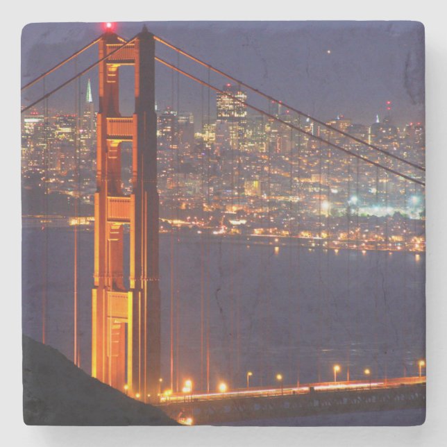 USA, Kalifornien. Golden Gate Bridge bei Nacht Steinuntersetzer (Vorderseite)