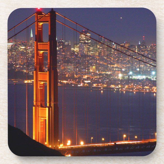 USA, Kalifornien. Golden Gate Bridge bei Nacht Untersetzer (Vorderseite)