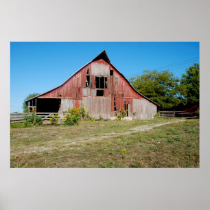 USA, Kansas, Altes rotes Farmhaus Poster