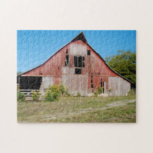 USA, Kansas, Altes rotes Farmhaus Puzzle