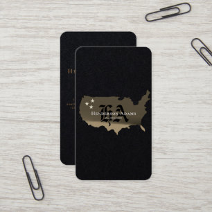 USA-Karte Gold Schwarz Sterne Monogramm Vertikal Visitenkarte
