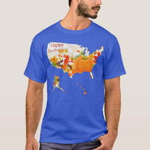 USA-Karte mit Herbstblättern, Kürbis, Glückwunsch T-Shirt