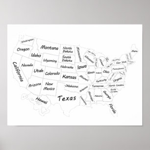 USA-Karte schwarz und weiß Poster