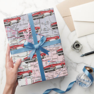 USA-Karte und altes Auto Geschenkpapier