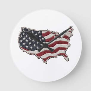 🕒 USA-Karten-Flaggen-Wanduhr 🇺🇸🧭 Runde Wanduhr