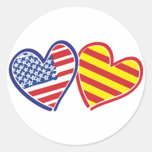 USA Katalonien Patriotische Liebe Herz Runder Aufkleber