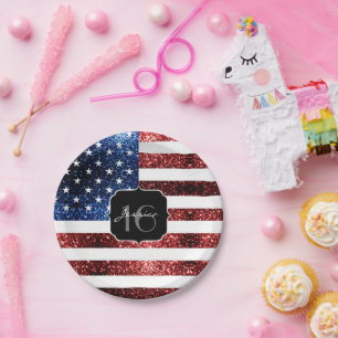USA kennzeichnen roten blauen Glitzern-Glitter Pappteller