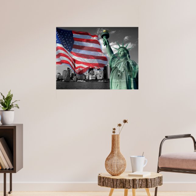 USA: Lady Liberty, American Flag, NYC Poster (Wohnzimmer 3)