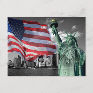 USA: Lady Liberty, American Flag, NYC Postkarte