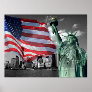 USA: Lady Liberty, American Flag, Poster