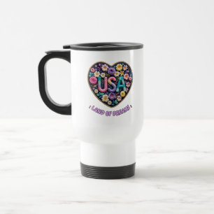 USA Land of Dreams Florale 3D Stickerei Kunst Reisebecher