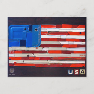 USA License Plate Art Flag Postcard Postkarte