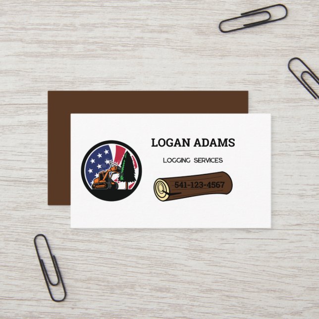 USA Logging Service Business Card Visitenkarte (Vorderseite/Rückseite Beispiel)
