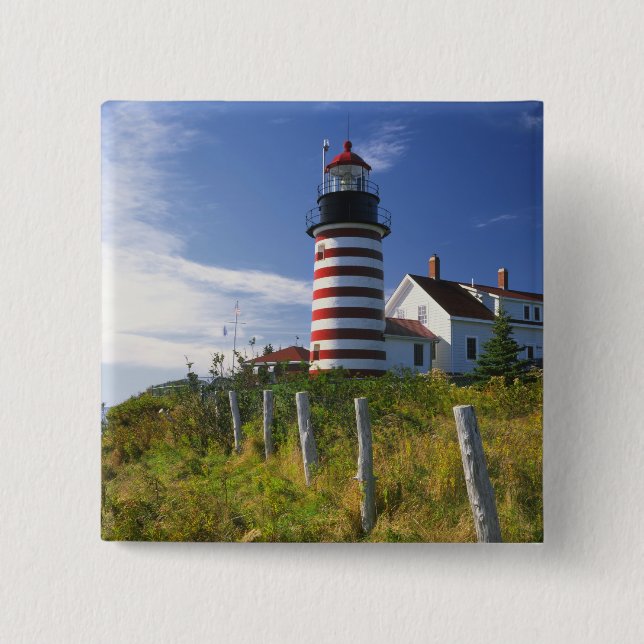 USA, Maine, Lubec. West Quoddy Head Leuchtturm Button (Vorderseite)