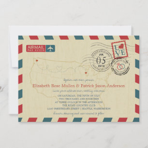 USA Map Airmail Wedding Einladung