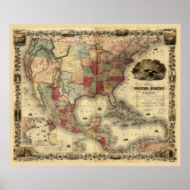 USA Map by G. Colton (1850) Poster (Vorne)