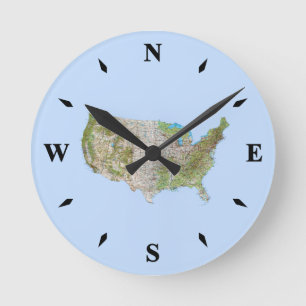 USA Map Clock Runde Wanduhr