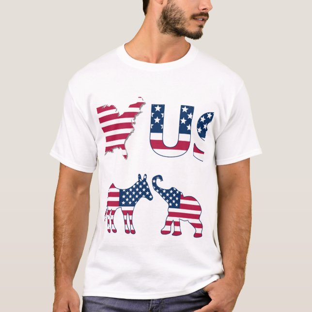 USA Map Flag Donkey & Elephant, Red White & Blue T-Shirt (Vorderseite)