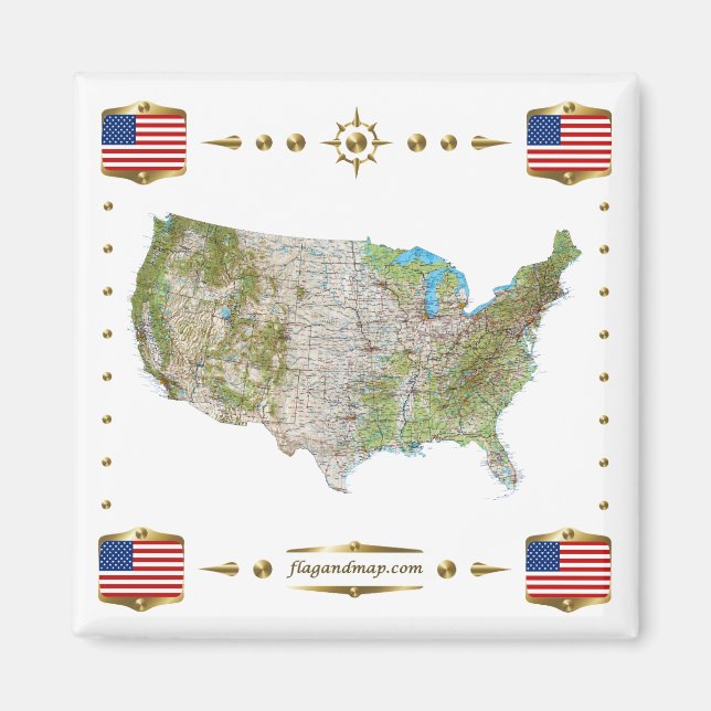 USA Map + Flags Magnet (Vorne)