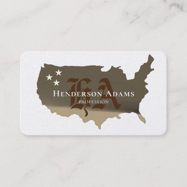USA Map Golden Ribbons Stars Monogram Visitenkarte (Vorderseite)