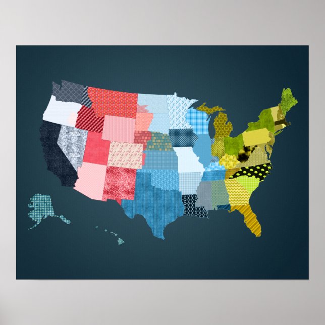USA Map in einem Patchwork-Imitat Quilt Design Poster (Vorne)