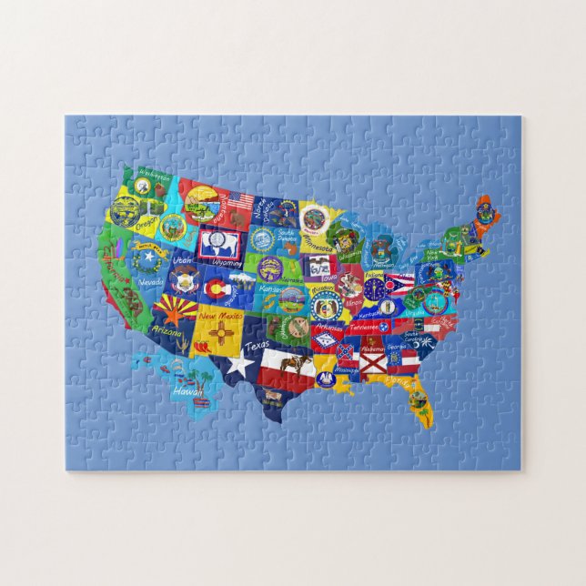 USA MAP mit Flaggen Puzzle (Horizontal)