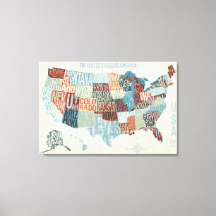 USA Map mit Staaten in Worten Leinwanddruck