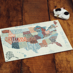 USA Map mit Staaten in Worten Postkarte