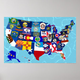 USA Map State Flags Mosaic Poster