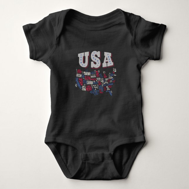 USA Map U.S. Staaten Amerika Baby Strampler (Vorderseite)