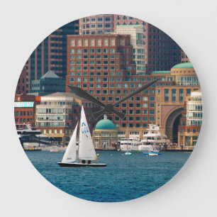 USA, Massachusetts. Boston Waterfront Skyline 2 Große Wanduhr