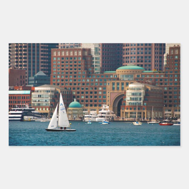 USA, Massachusetts. Boston Waterfront Skyline 2 Rechteckiger Aufkleber (Vorderseite)