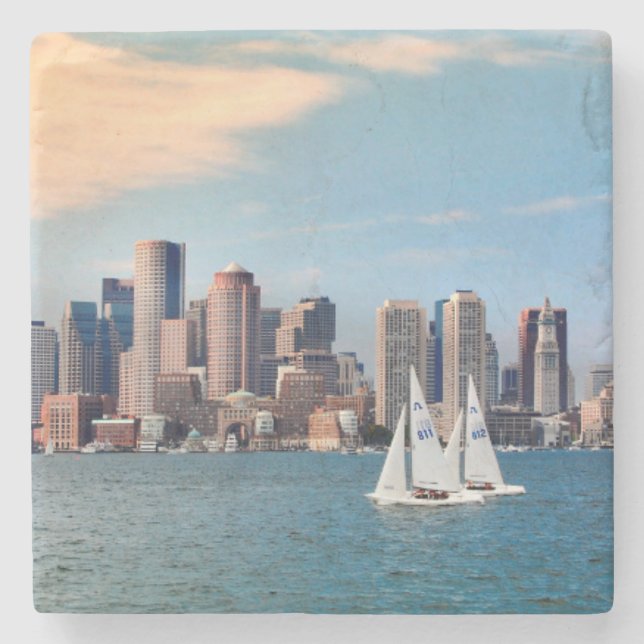 USA, Massachusetts. Boston Waterfront Skyline 3 Steinuntersetzer (Vorderseite)