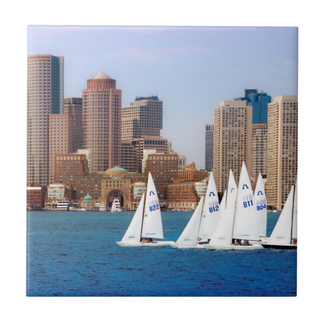USA, Massachusetts. Boston Waterfront Skyline 4 Fliese (Vorderseite)