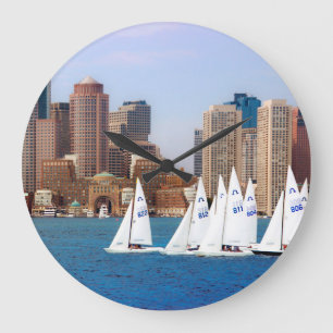 USA, Massachusetts. Boston Waterfront Skyline 4 Große Wanduhr