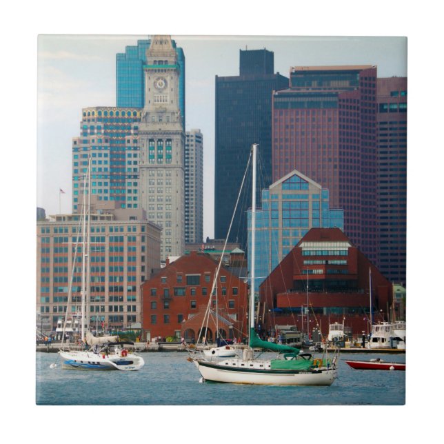 USA, Massachusetts. Boston Waterfront Skyline Fliese (Vorderseite)