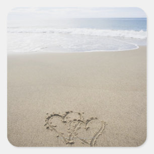 USA, Massachusetts, Die Herzen gezeichnet am Sands Quadratischer Aufkleber