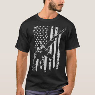 USA Mens Distressed American Flag AR15 Second Amen T-Shirt