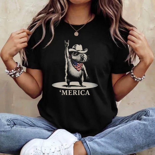USA 'Merica Capybara 4th of July Funny Patriotic T-Shirt (Von Creator hochgeladen)