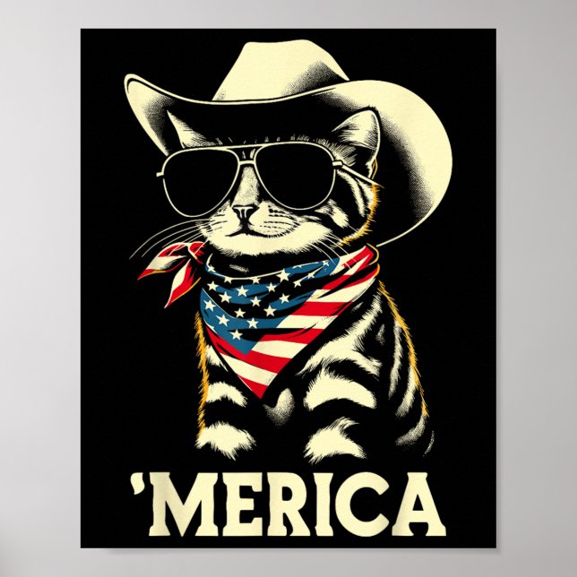 USA Merica Katze 4. Juli Männer Frauen Kinder Funn Poster (Vorne)