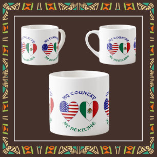 USA Mexiko-Flaggen-Herzen Mein Land Mein Erbe Espressotasse