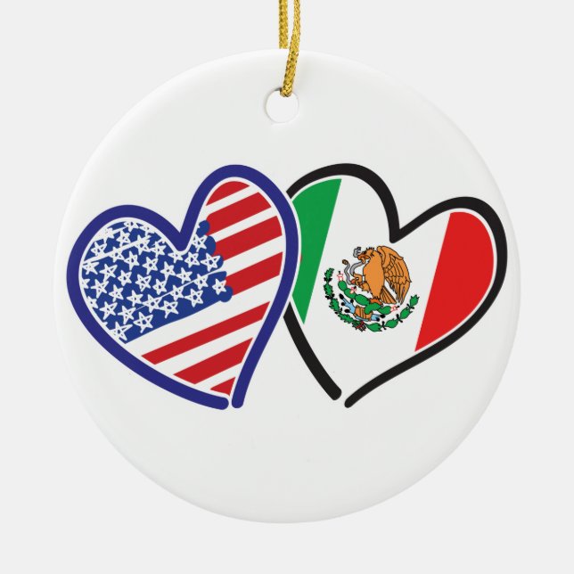 USA Mexiko Herzflags Keramikornament (Vorne)