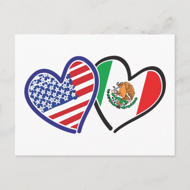 USA Mexiko Herzflags Postkarte (Vorderseite)