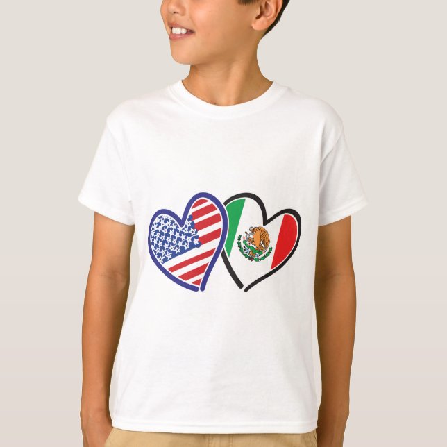 USA Mexiko Herzflags T-Shirt (Vorderseite)