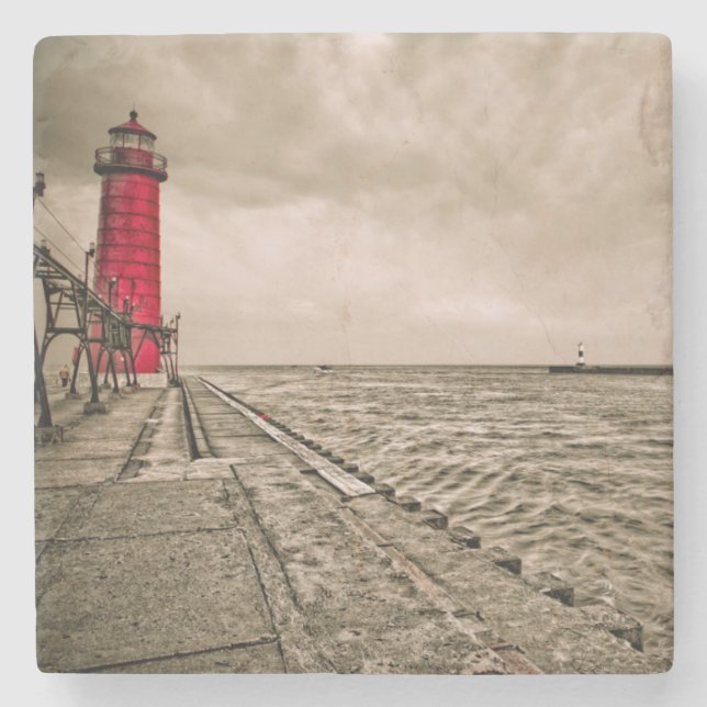USA, Michigan, Grand Haven Lighthouse Steinuntersetzer (Vorderseite)