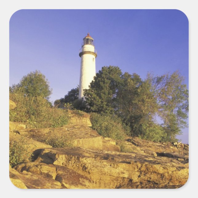 USA, Michigan, Lake Huron. Pointe Aux Barques Quadratischer Aufkleber (Vorderseite)