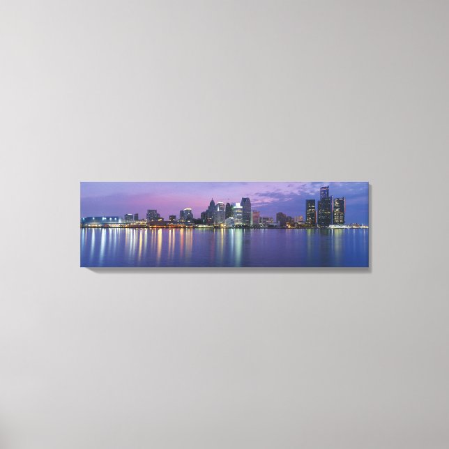 USA, Michigan, Skyline von Detroit, Nacht Leinwanddruck (Vorderseite)