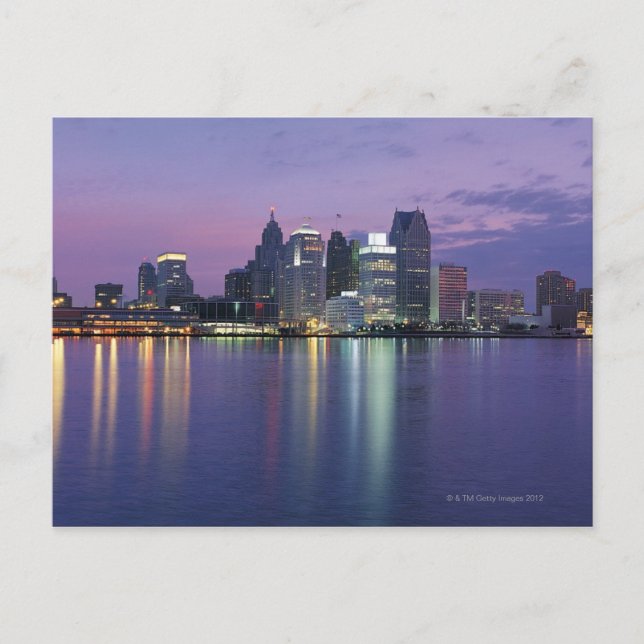 USA, Michigan, Skyline von Detroit, Nacht Postkarte (Vorderseite)